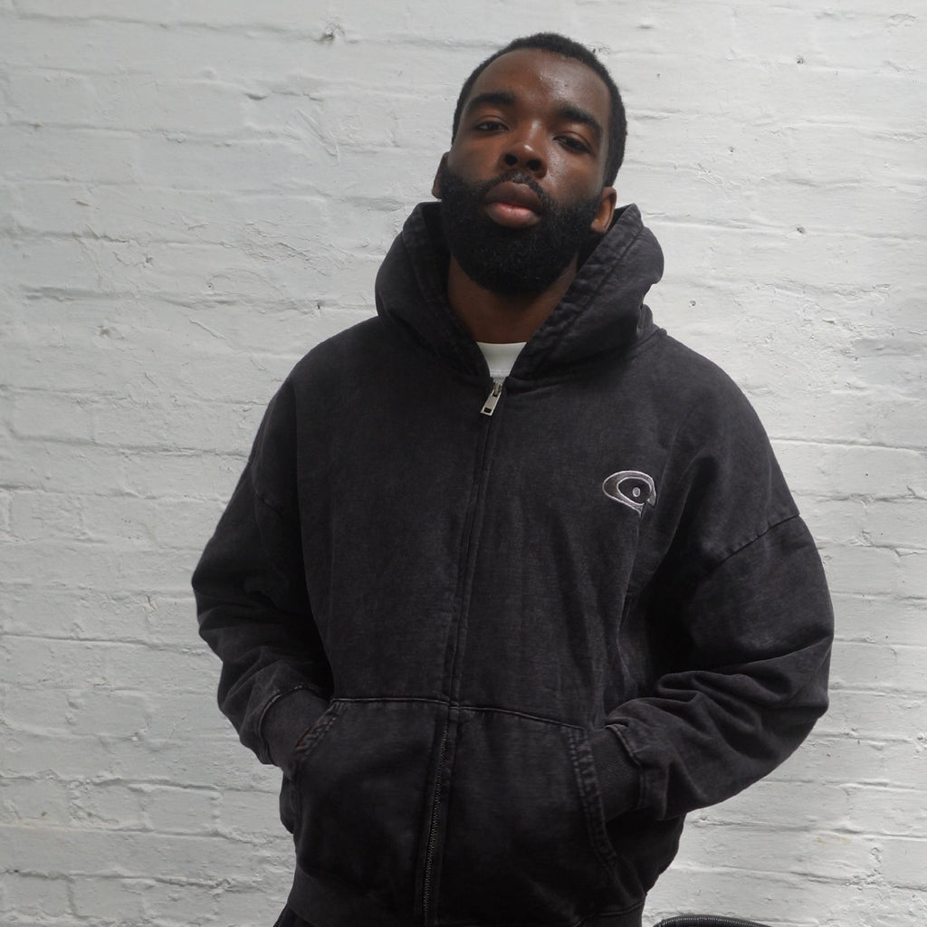 CEEPOINT RETRO WASHED ZIP HOODIE (BLACK)
