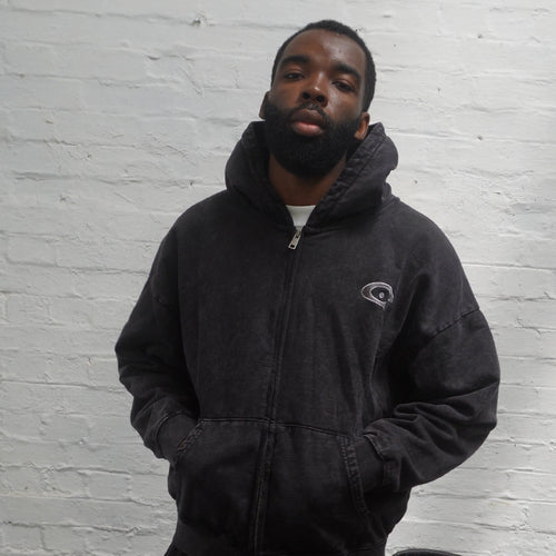 CEEPOINT RETRO WASHED ZIP HOODIE (BLACK)